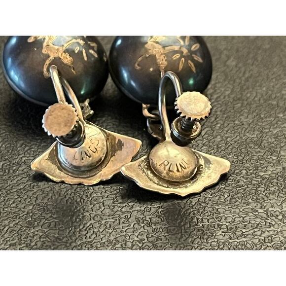 Sterling Silver Vintage Etched Goddess Screw on drop dangle earrings. Asian? - Picture 7 of 7